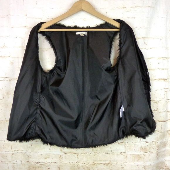 Papaya Faux Fur Vest Juniors L Black Front Hooks V-Neck Boho Rock Chic Mod Punk - Picture 7 of 12